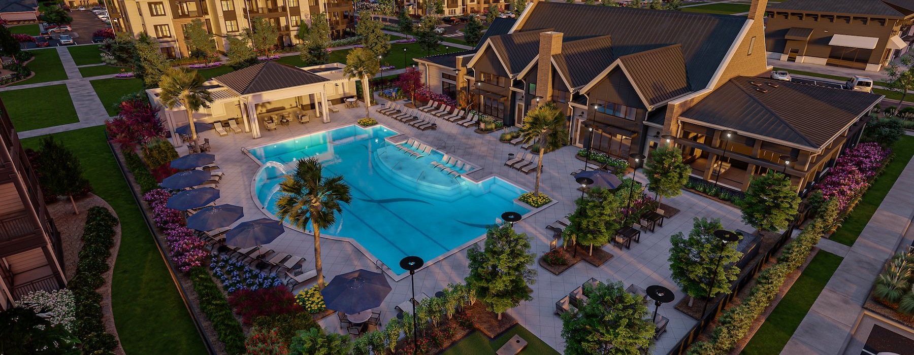 a swimming pool in a courtyard